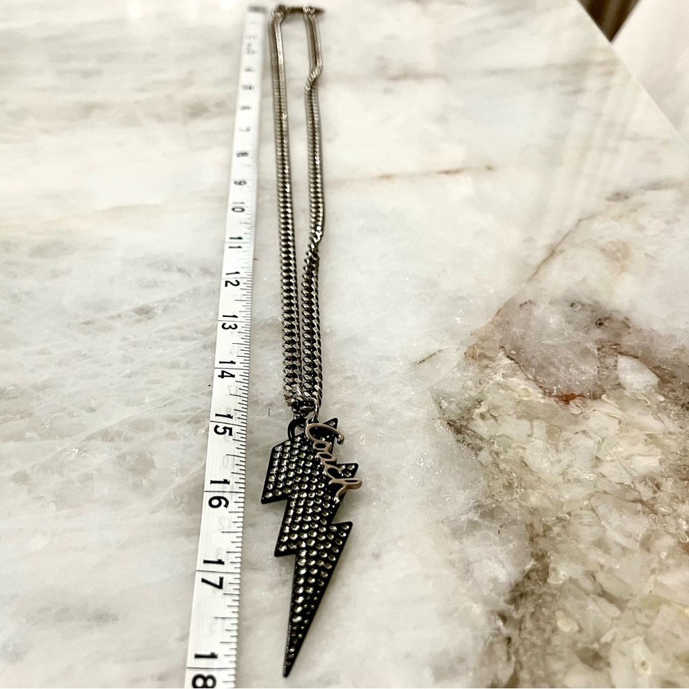 COACH Y2K Large Lightning Crystal Black Bolt Thick Silver Chain Limited Necklace - Picture 7 of 9